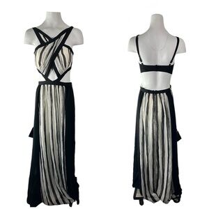 BCBG MaxAzria Malgosia Cutout Striped Maxi Prom Gown Dress NWOT Size 4